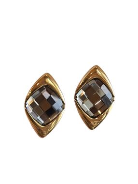 Goldtone Faceted Glass Diamond Shape Pierced Earrings